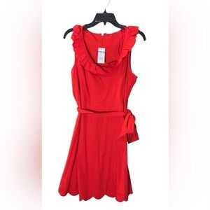 Crown & Ivy Red Ruffle-Neck Midi Dress with Waist Tie